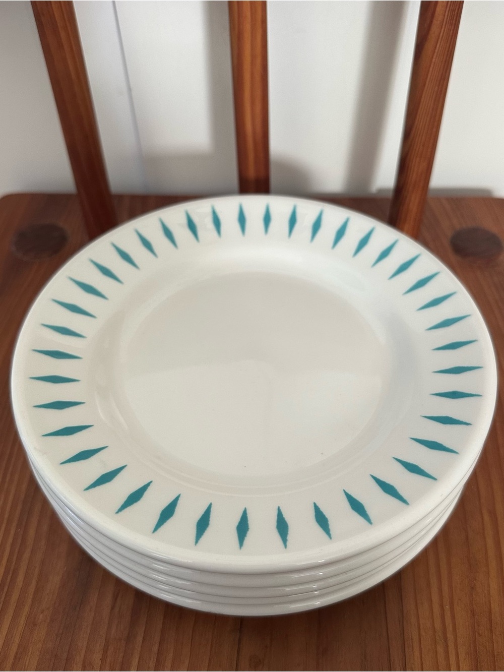 Set of 5 Vintage Homer Laughlin 7in Plates Turquoise Atomic Diamond Pattern
